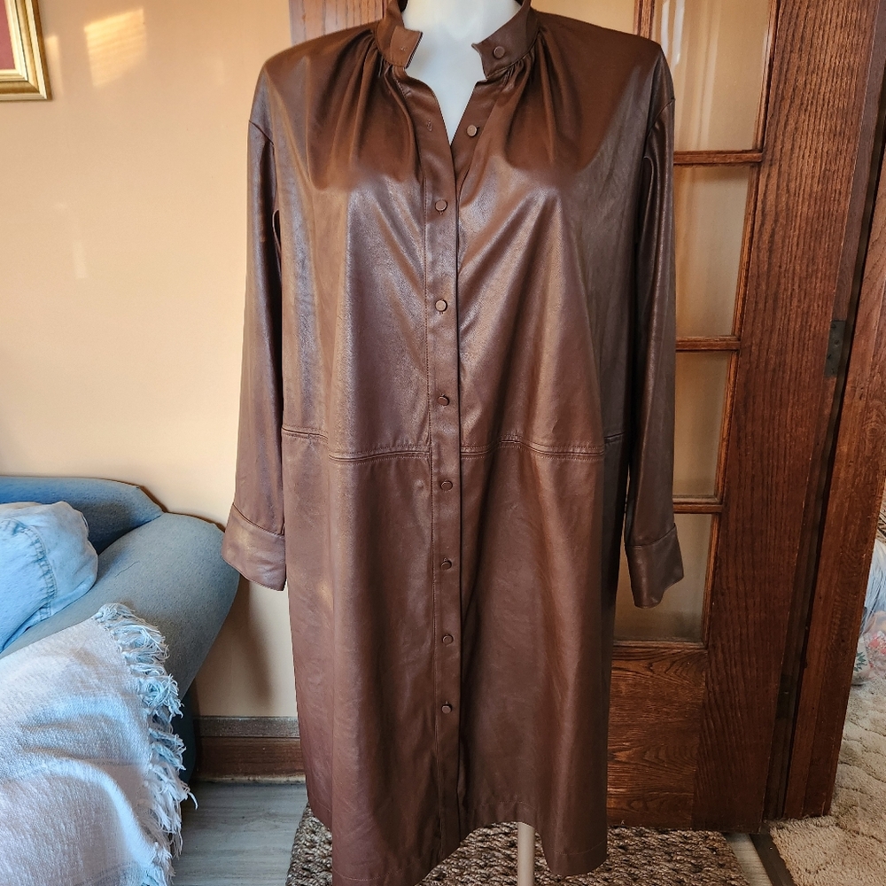 Rachel Comey × TARGET Chocolate Brown Faux Leather Mock Neck Dress Size 1X
